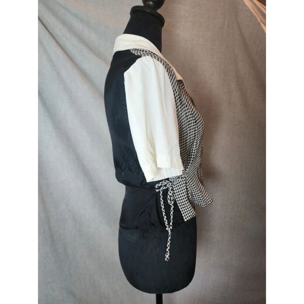 Vintage 90's Sz PS Whimsigoth Academic Black White Checkered Vest Style Blouse - Picture 2 of 6